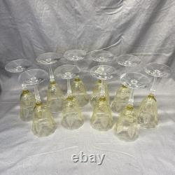 Vintage Fostoria Etched Trojan Topaz 8 1/8 Wine Toasting Glasses- Set of 10