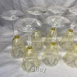 Vintage Fostoria Etched Trojan Topaz 8 1/8 Wine Toasting Glasses- Set of 10