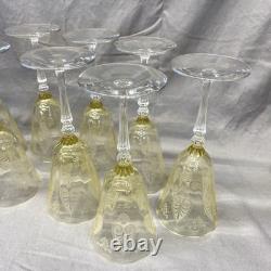 Vintage Fostoria Etched Trojan Topaz 8 1/8 Wine Toasting Glasses- Set of 10