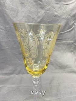 Vintage Fostoria Etched Trojan Topaz 8 1/8 Wine Toasting Glasses- Set of 10