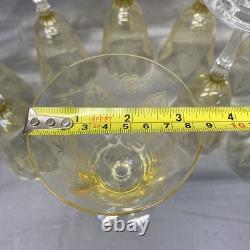 Vintage Fostoria Etched Trojan Topaz 8 1/8 Wine Toasting Glasses- Set of 10