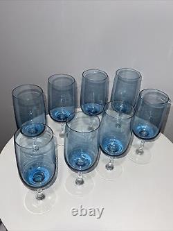 Vintage Fostoria Glamour Blue Tulip Wine Water Glasses lot of 8 Mid-century MCM