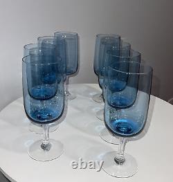 Vintage Fostoria Glamour Blue Tulip Wine Water Glasses lot of 8 Mid-century MCM