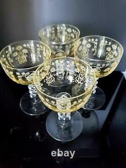 Vintage Fostoria Manor Crystal Coctail Cordial Wine Glasses Topaz Yellow 4pc New