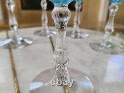 Vintage Fostoria Navarre Blue Large Claret Goblet Stem #6016 Etch #327 Set 4