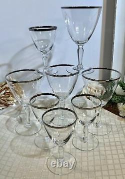 Vintage Fostoria Platinum Rimmed glasses Claret Wine / Water goblet set of 8