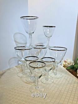 Vintage Fostoria Platinum Rimmed glasses Claret Wine / Water goblet set of 8