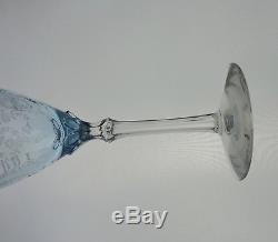 Vintage Fostoria Wine Glass Set 9 June Blue Aqua/clear Optic Etched 8 1/4 Stems