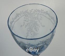 Vintage Fostoria Wine Glass Set 9 June Blue Aqua/clear Optic Etched 8 1/4 Stems