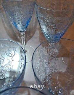 Vintage Fostoria Wine Water Glasses Versailles Blue