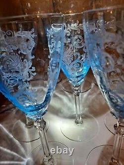 Vintage Fostoria Wine Water Glasses Versailles Blue