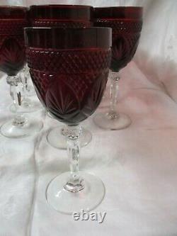 Vintage France Cristal D'Arques Durand 11 ruby red pressed glass Wine Goblets