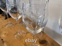 Vintage French Crystal Engraved Garland Wine Glasses Pristine Condition Set Of 6