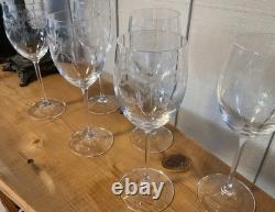 Vintage French Crystal Engraved Garland Wine Glasses Pristine Condition Set Of 6