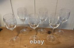 Vintage French Crystal Engraved Garland Wine Glasses Pristine Condition Set Of 6