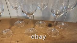 Vintage French Crystal Engraved Garland Wine Glasses Pristine Condition Set Of 6