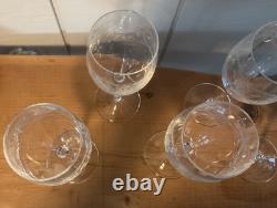 Vintage French Crystal Engraved Garland Wine Glasses Pristine Condition Set Of 6