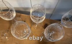 Vintage French Crystal Engraved Garland Wine Glasses Pristine Condition Set Of 6