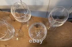 Vintage French Crystal Engraved Garland Wine Glasses Pristine Condition Set Of 6