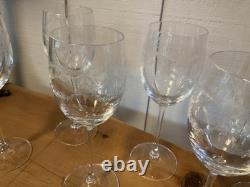 Vintage French Crystal Engraved Garland Wine Glasses Pristine Condition Set Of 6
