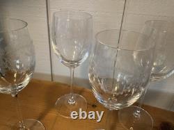 Vintage French Crystal Engraved Garland Wine Glasses Pristine Condition Set Of 6