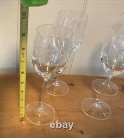 Vintage French Crystal Engraved Garland Wine Glasses Pristine Condition Set Of 6