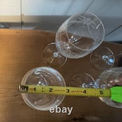 Vintage French Crystal Engraved Garland Wine Glasses Pristine Condition Set Of 6