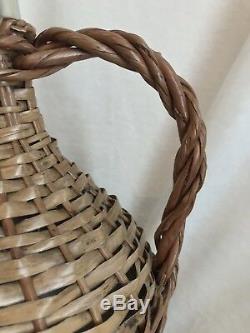 Vintage French Glass Demijohn Wine Bottle Wicker Rattan, 13 Tall