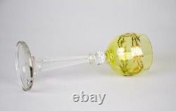 Vintage French or Bohemian Chartreuse Gold Encrusted Wine Goblets Air Twist Stem