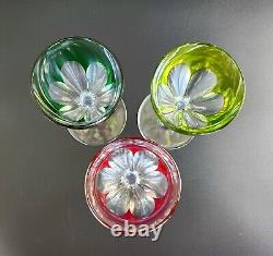 Vintage- Genova (Cut) BACCARAT- Multi-Color Rhine Wine Glass- Only Emerald Green