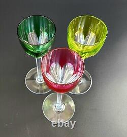 Vintage- Genova (Cut) BACCARAT- Multi-Color Rhine Wine Glass- Only Emerald Green