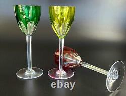Vintage- Genova (Cut) BACCARAT- Multi-Color Rhine Wine Glass- Only Emerald Green