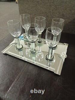 Vintage George Ponzini Art Glass Set Of Wine Glasses And Tray Art Deco Rare