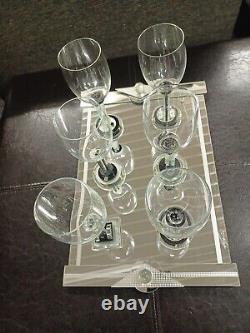 Vintage George Ponzini Art Glass Set Of Wine Glasses And Tray Art Deco Rare