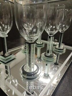 Vintage George Ponzini Art Glass Set Of Wine Glasses And Tray Art Deco Rare