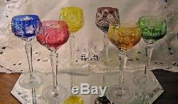 Vintage German Crystal Muli-color Set of 6 Wine Hock Goblets Glasses Bohemian