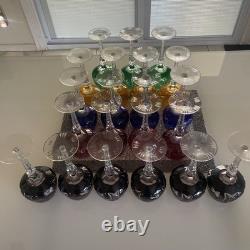 Vintage German Set of 21 Bohemian / Nachtmann Cut to Clear Wine Glasses EUC