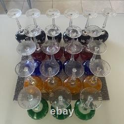 Vintage German Set of 21 Bohemian / Nachtmann Cut to Clear Wine Glasses EUC