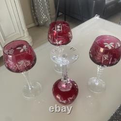 Vintage German Set of 21 Bohemian / Nachtmann Cut to Clear Wine Glasses EUC