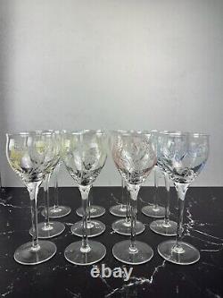 Vintage Givenchy Crystal Wine Glasses Set of 12 Etched Flowers and Butterflies