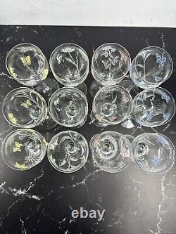 Vintage Givenchy Crystal Wine Glasses Set of 12 Etched Flowers and Butterflies