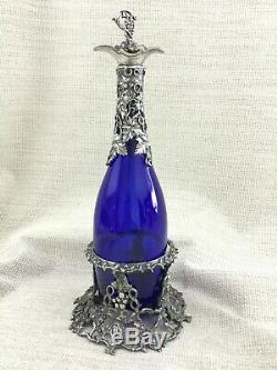 Vintage Glass Carafe Wine Bottle Decanter Stand Holder Silver Plate HARRODS