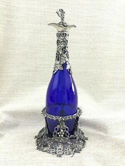 Vintage Glass Carafe Wine Bottle Decanter Stand Holder Silver Plate HARRODS