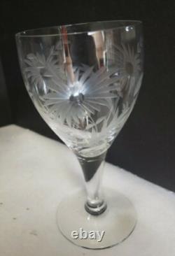 Vintage Glass Cornflower 12 Wine Goblets and Pitcher Smooth Stem Flower Leaves