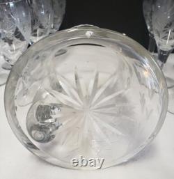 Vintage Glass Cornflower 12 Wine Goblets and Pitcher Smooth Stem Flower Leaves