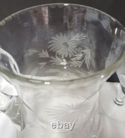 Vintage Glass Cornflower 12 Wine Goblets and Pitcher Smooth Stem Flower Leaves
