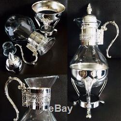 Vintage Glass & Silver Plated Coffee Carafe / Mulled Wine Pitcher & Warmer Stand