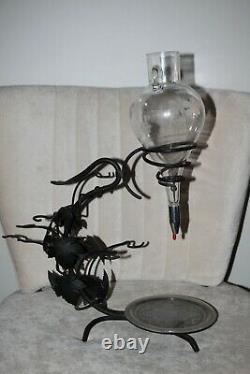 Vintage Glass Wine Aerator Decantur And Wine Glass Or Bottle Holder Wrought Iron