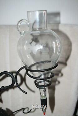 Vintage Glass Wine Aerator Decantur And Wine Glass Or Bottle Holder Wrought Iron