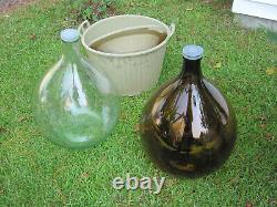 Vintage Glass Wine Demijohn Carboy Bottle 54 Litre 1 clear, 1 brown with 1 Caddy